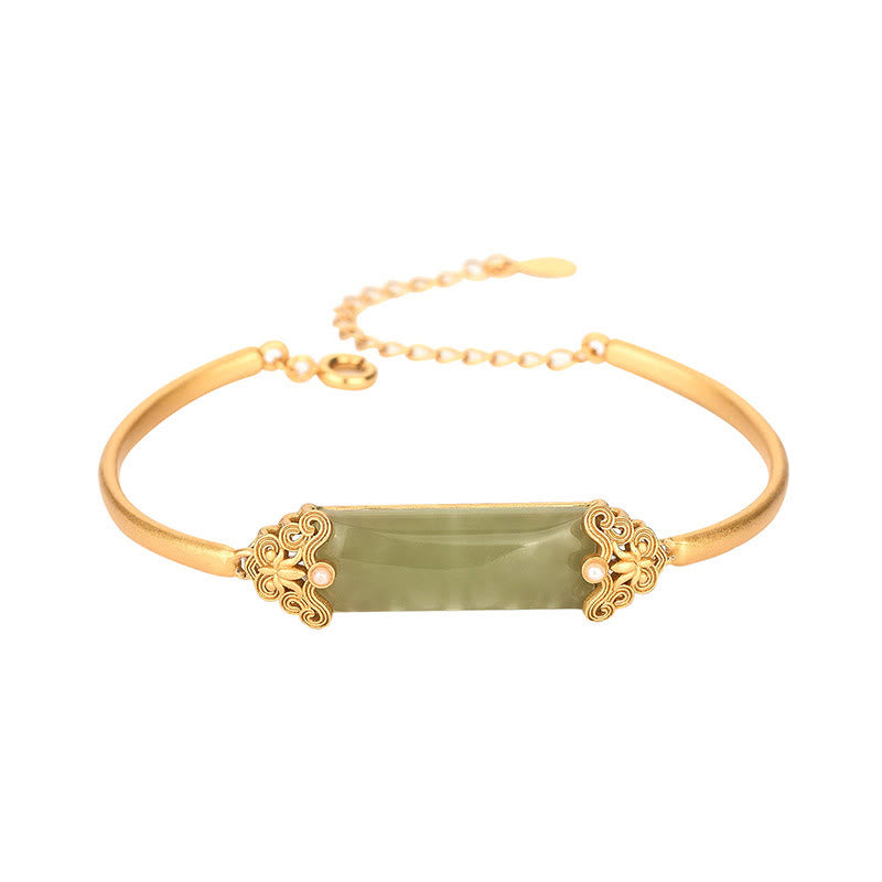 Pulsera de la suerte bañada en oro de 24 quilates con jade hetiano y Buddha Stones