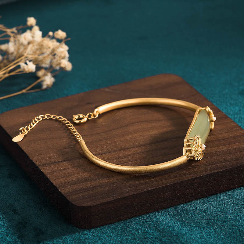 Pulsera de la suerte bañada en oro de 24 quilates con jade hetiano y Buddha Stones