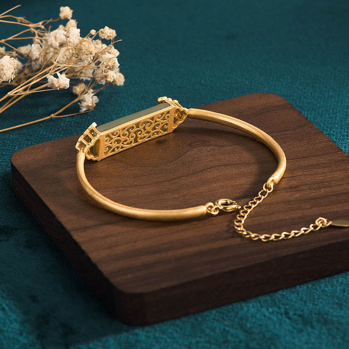 Pulsera de la suerte bañada en oro de 24 quilates con jade hetiano y Buddha Stones