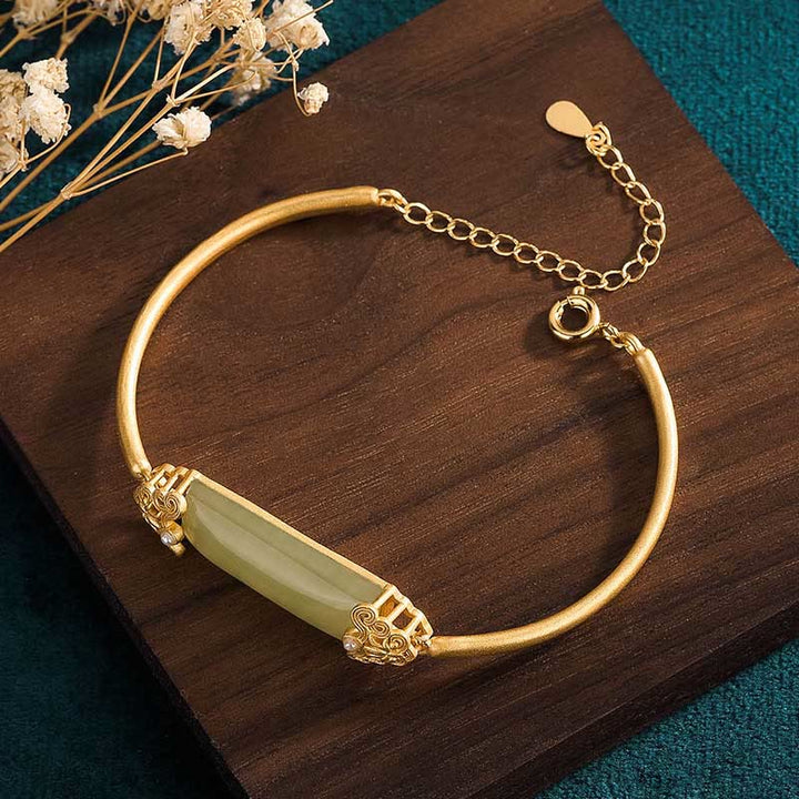Pulsera de la suerte bañada en oro de 24 quilates con jade hetiano y Buddha Stones