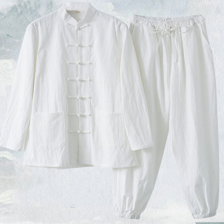 Camisa de manga larga con botones de Buddha Stones para meditación, pantalones, traje para hombre - image 2