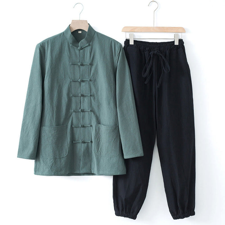 Camisa de manga larga con botones de Buddha Stones para meditación, pantalones, traje para hombre - Camisa azul marino y pantalón negro - US/UK/AU44, EU54 (4XL) - image 24