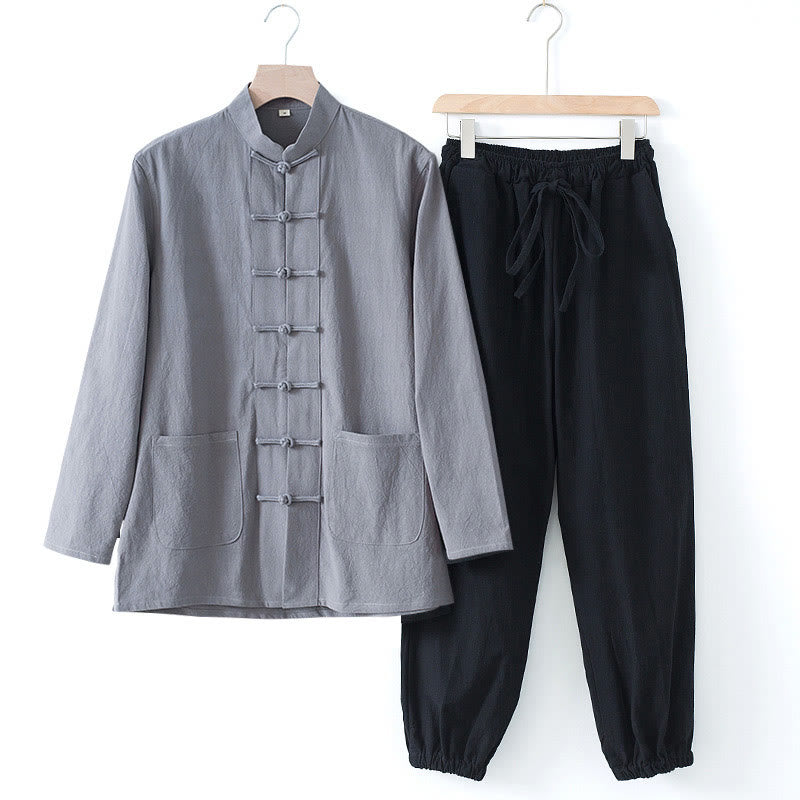 Camisa de manga larga con botones de Buddha Stones para meditación, pantalones, traje para hombre - image 27