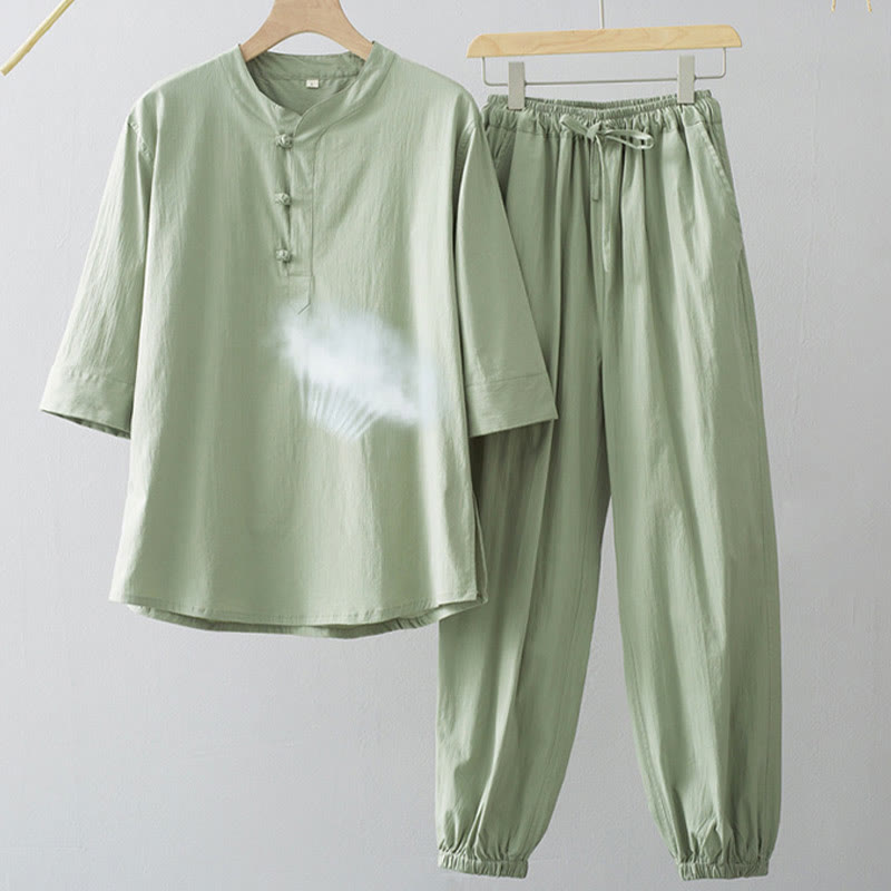 Camisa de manga tres cuartos con botones de rana y Buddha Stones para hombre - image 8