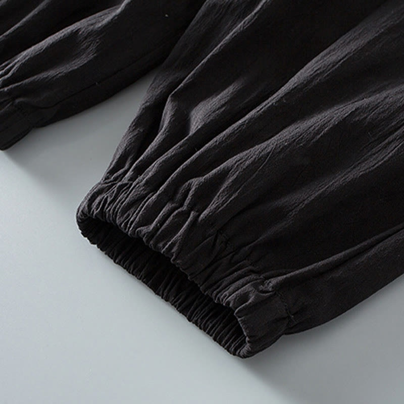 Pantalones de camisa de manga tres cuartos con botones de rana y Buddha Stones para hombre