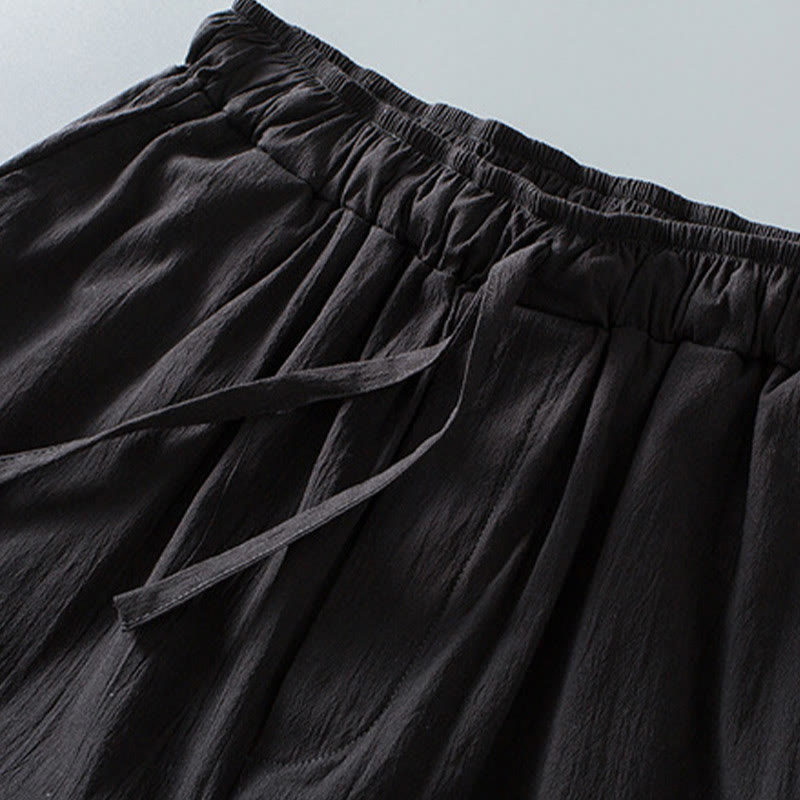 Pantalones de camisa de manga tres cuartos con botones de rana y Buddha Stones para hombre