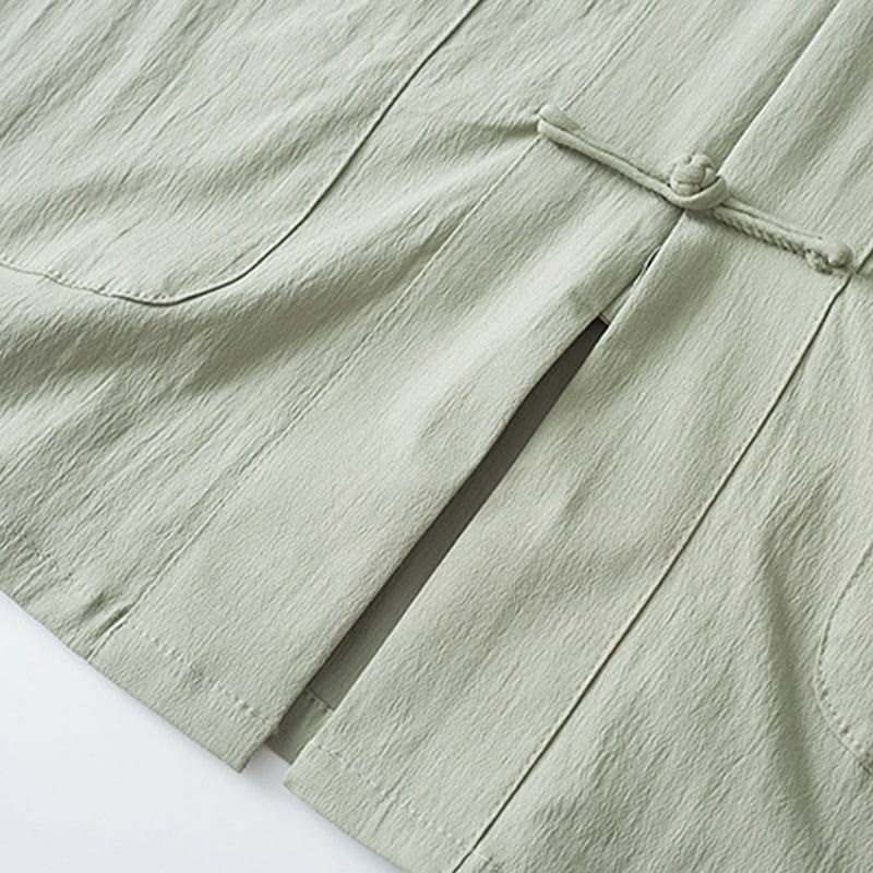 Pantalones de camisa de manga tres cuartos con botones de rana y Buddha Stones para hombre