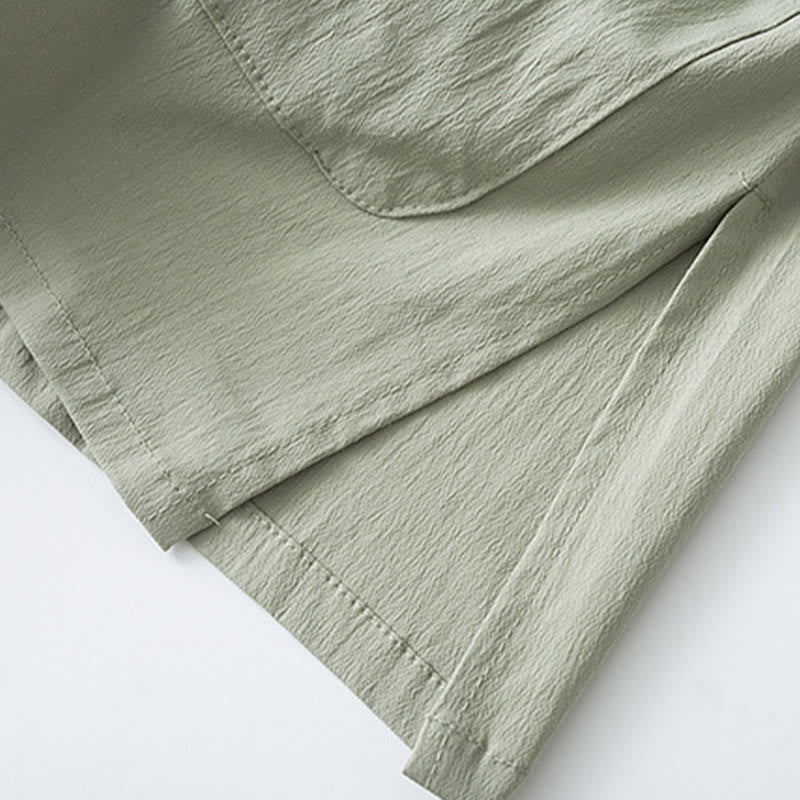 Pantalones de camisa de manga tres cuartos con botones de rana y Buddha Stones para hombre