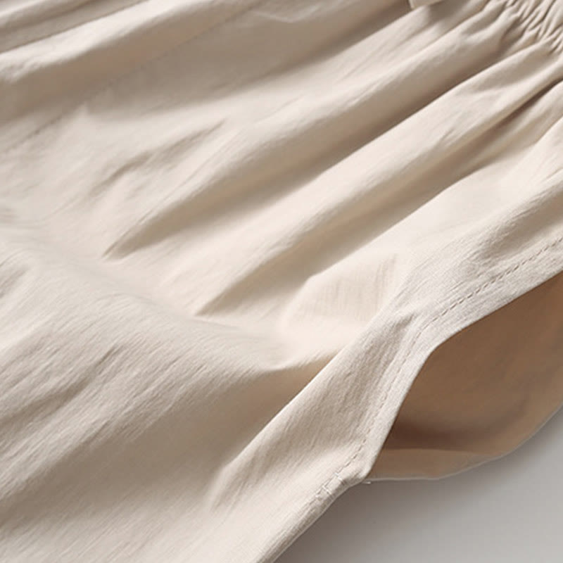 Camisa de manga tres cuartos con botones de rana y Buddha Stones, pantalones de pierna ancha, traje de lino y algodón para hombre