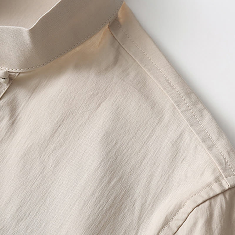 Camisa de manga tres cuartos con botones de rana y Buddha Stones, pantalones de pierna ancha, traje de lino y algodón para hombre