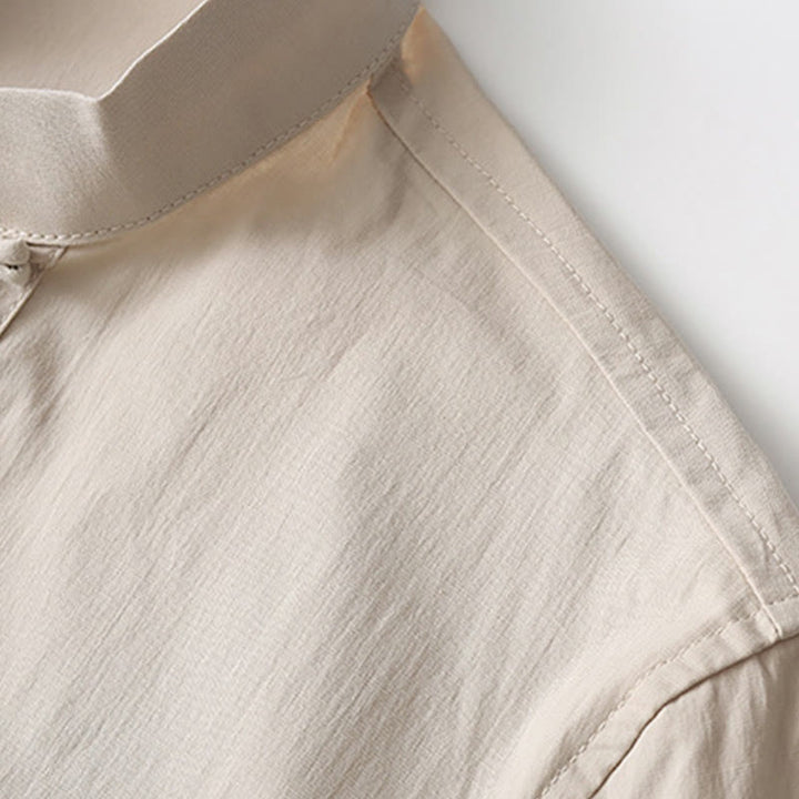 Camisa de manga tres cuartos con botones de rana y Buddha Stones, pantalones de pierna ancha, traje de lino y algodón para hombre