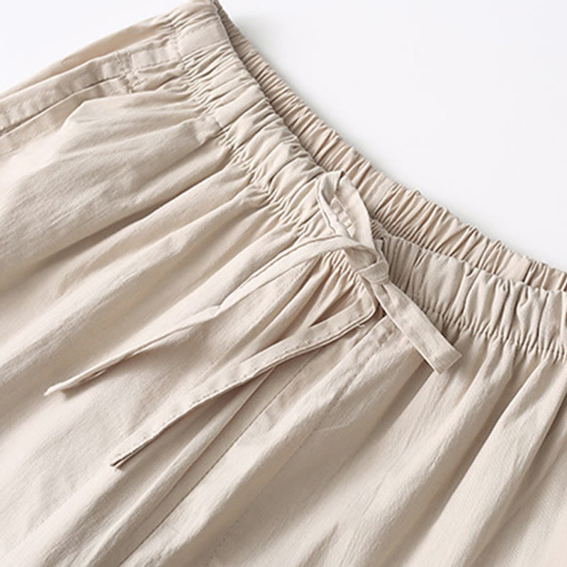 Camisa de manga tres cuartos con botones de rana y Buddha Stones, pantalones de pierna ancha, traje de lino y algodón para hombre