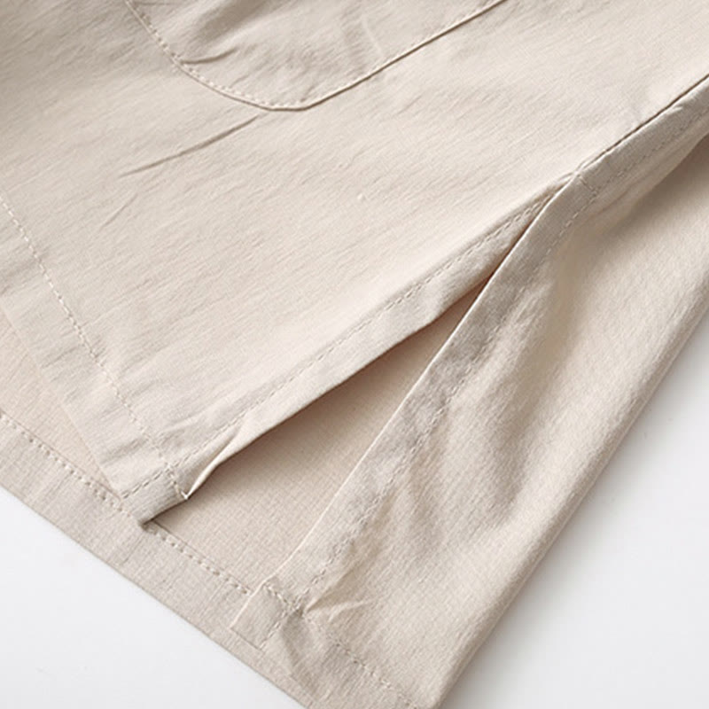 Camisa de manga tres cuartos con botones de rana y Buddha Stones, pantalones de pierna ancha, traje de lino y algodón para hombre