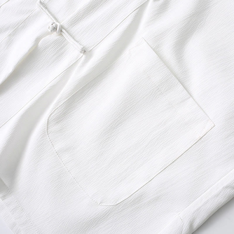 Camisa de manga corta con botones de rana y piedras de Buddha Stones Tang, pantalones de pierna ancha, traje para hombre