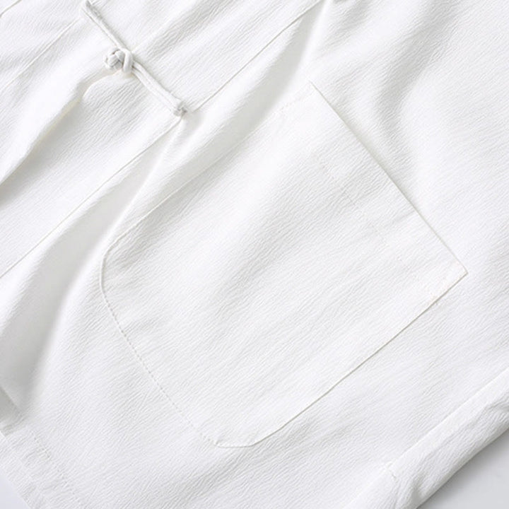 Camisa de manga corta con botones de rana y piedras de Buddha Stones Tang, pantalones de pierna ancha, traje para hombre