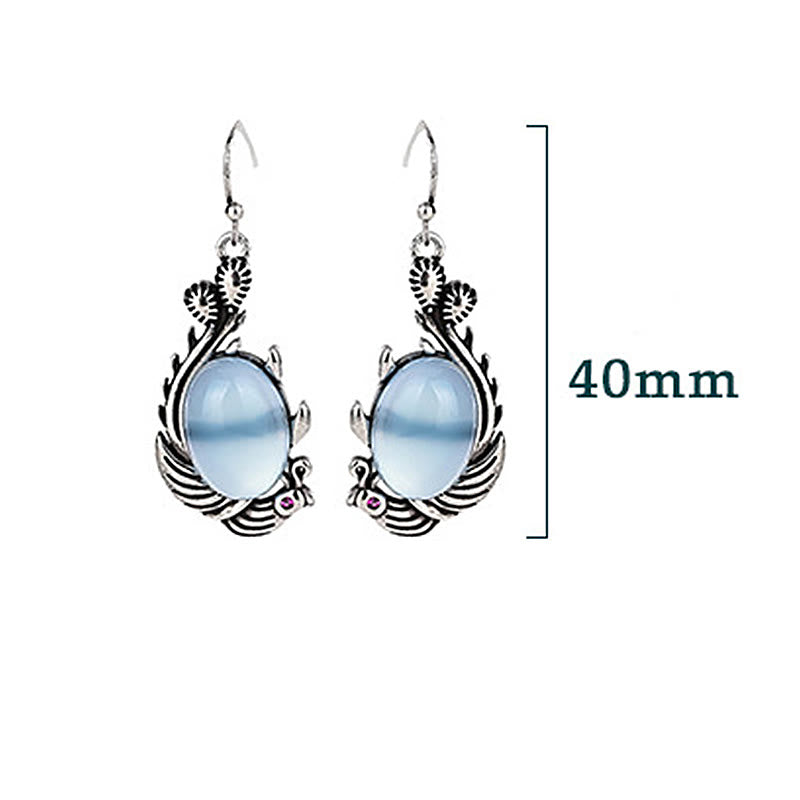 Pendientes de plata de ley 925 con Buddha Stones y postes de calcedonia azul y peces koi