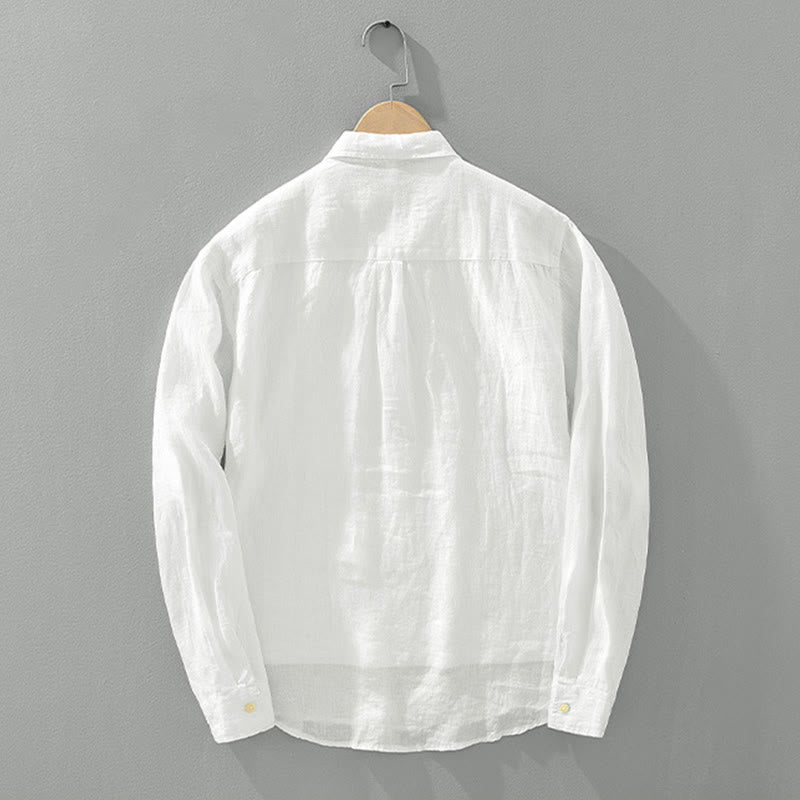 Camisa de lino para hombre, manga larga, suelta, color liso, con medio botón y Buddha Stones - image 1