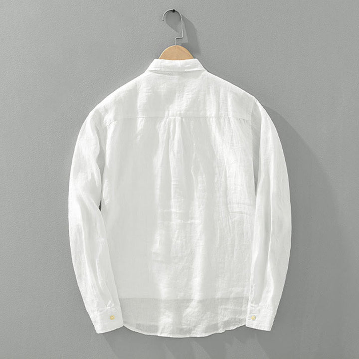 Camisa de lino para hombre, manga larga, suelta, color liso, con medio botón y Buddha Stones - image 1