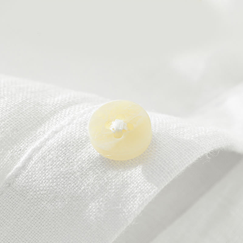 Camisa de lino para hombre, manga larga, suelta, color liso, con medio botón y Buddha Stones - image 5