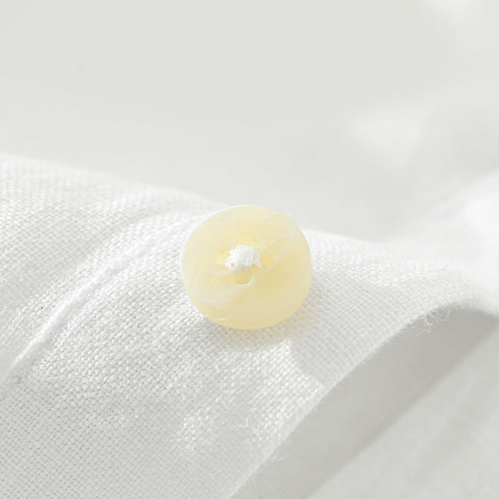 Camisa de lino para hombre, manga larga, suelta, color liso, con medio botón y Buddha Stones - image 5