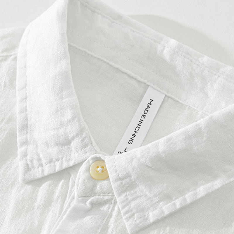 Camisa de lino para hombre, manga larga, suelta, color liso, con medio botón y Buddha Stones - image 3