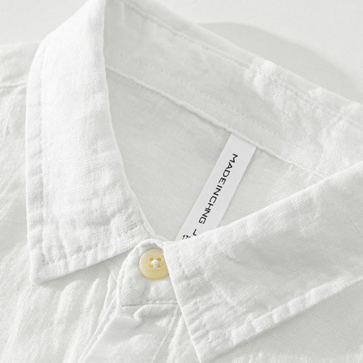 Camisa de lino para hombre, manga larga, suelta, color liso, con medio botón y Buddha Stones - image 3