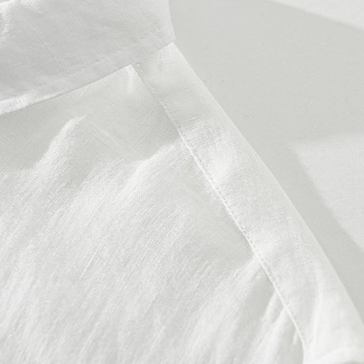 Camisa de lino para hombre, manga larga, suelta, color liso, con medio botón y Buddha Stones - image 5