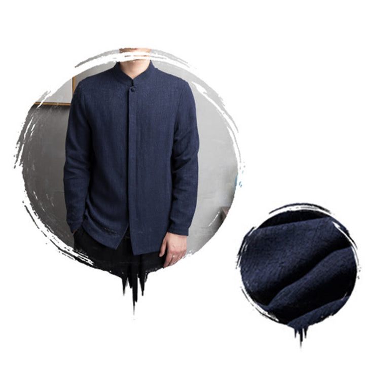 Chaqueta de traje chino Tang de color liso con Buddha Stones para hombre - image 15