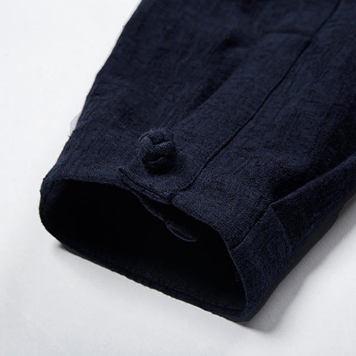Chaqueta de traje chino Tang de color liso con Buddha Stones para hombre - image 17