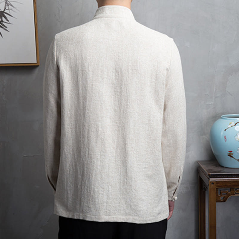 Chaqueta de traje chino Tang de color liso con Buddha Stones para hombre - image 2