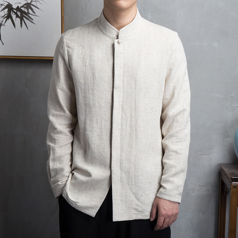 Chaqueta de lino y algodón con traje chino de color liso con Buddha Stones para hombre - Lino - US/UK/AU42, UE52 (4XL) - image 0