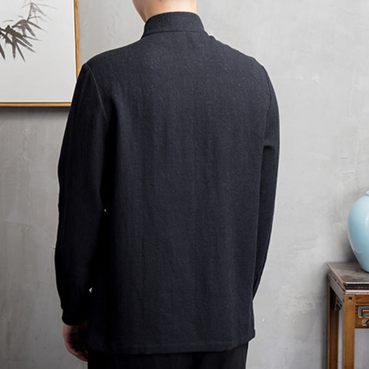 Chaqueta de lino y algodón con traje chino de color liso con Buddha Stones para hombre - image 10