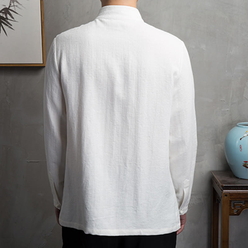 Chaqueta de lino y algodón con traje chino de color liso con Buddha Stones para hombre - image 6