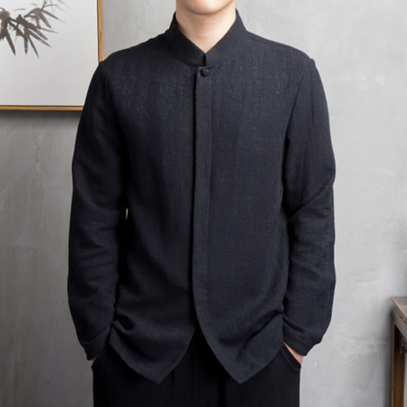 Chaqueta de traje chino Tang de color liso con Buddha Stones para hombre - Negro - US/UK/AU42, UE52 (4XL) - image 7