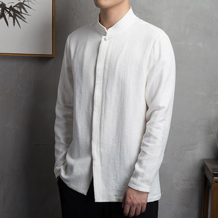 Chaqueta de traje chino Tang de color liso con Buddha Stones para hombre - image 5