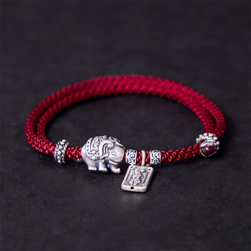 Pulsera de fuerza con amuleto de elefante de plata de ley 925 con Buddha Stones y símbolo de seguridad y bienestar - Rojo (circunferencia de la muñeca 15-21 cm) - image 16