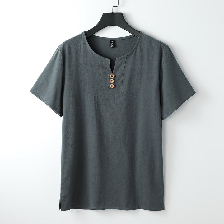 Camiseta de hombre Buddha Stones, color liso, manga corta, tres botones, cuello en V, suave. - Gris - US/UK/AU54, EU64 (9XL) - image 0