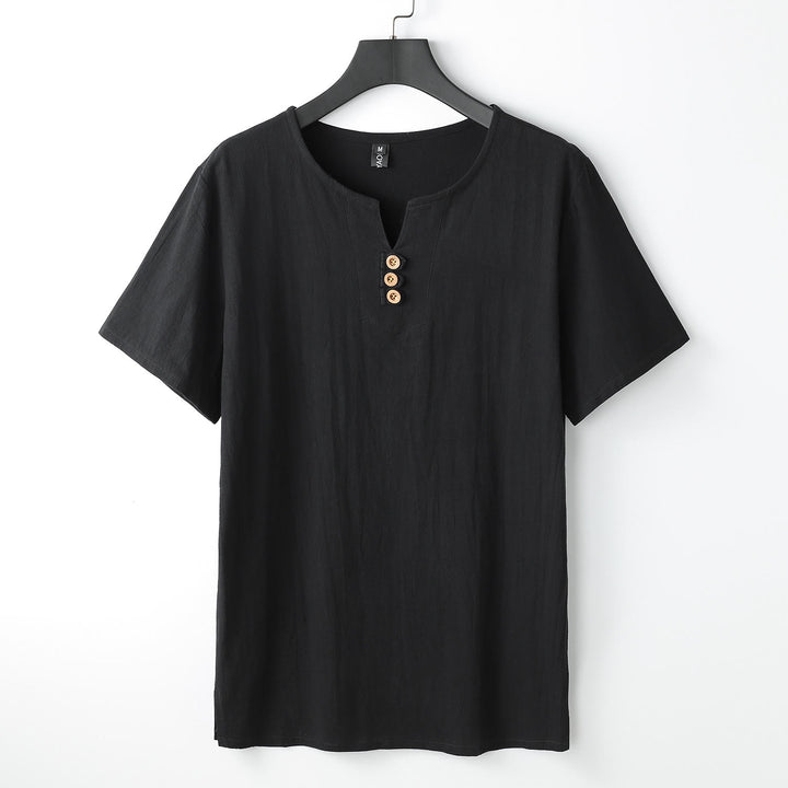 Camiseta de hombre Buddha Stones, color liso, manga corta, tres botones, cuello en V, suave. - Negro - US/UK/AU54, EU64 (9XL) - image 10