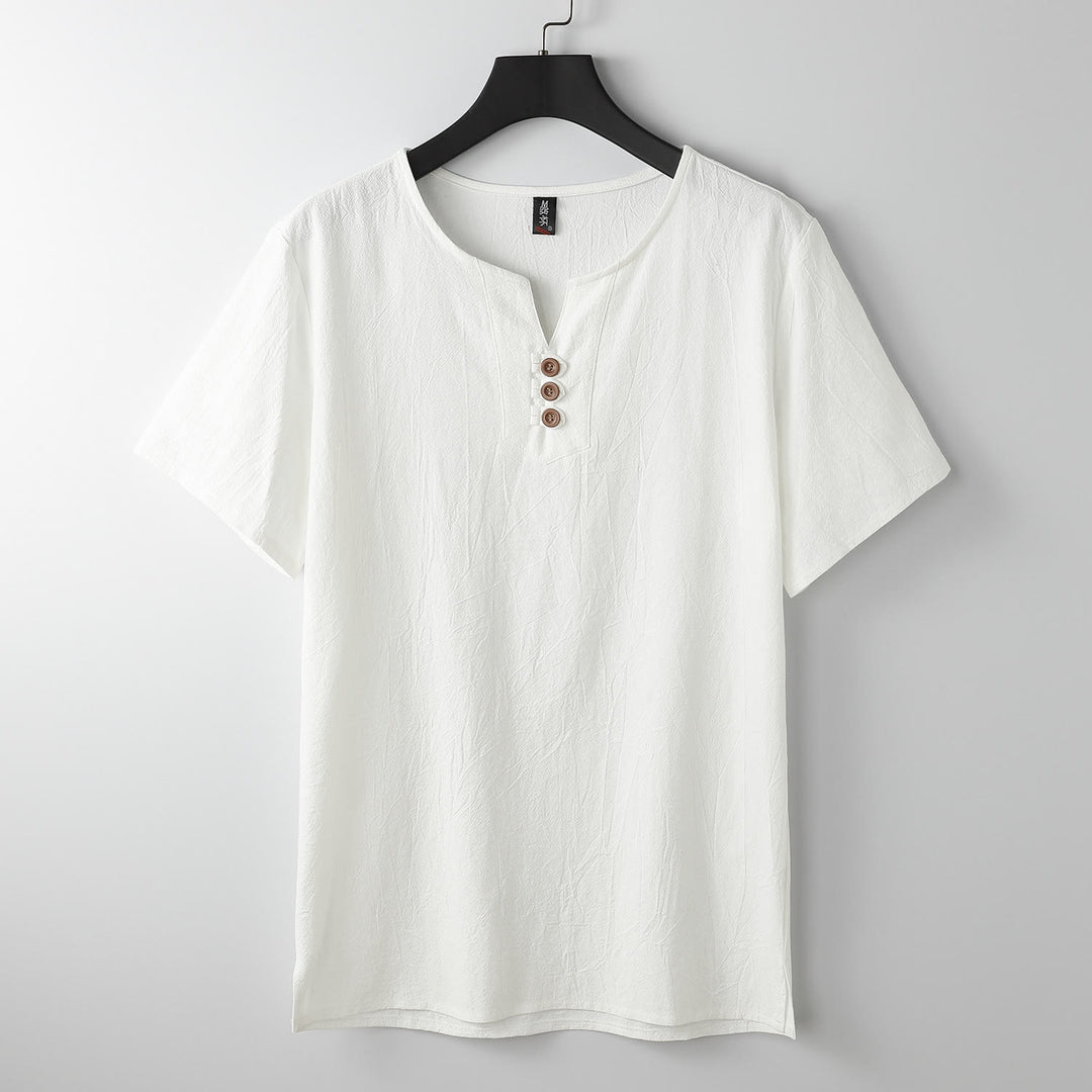 Camiseta de hombre Buddha Stones, color liso, manga corta, tres botones, cuello en V, suave. - Blanco - US/UK/AU54, EU64 (9XL) - image 9