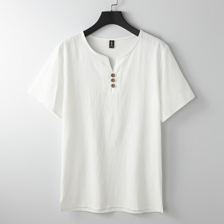 Camiseta de hombre Buddha Stones, color liso, manga corta, tres botones, cuello en V, suave. - Blanco - US/UK/AU54, EU64 (9XL) - image 9
