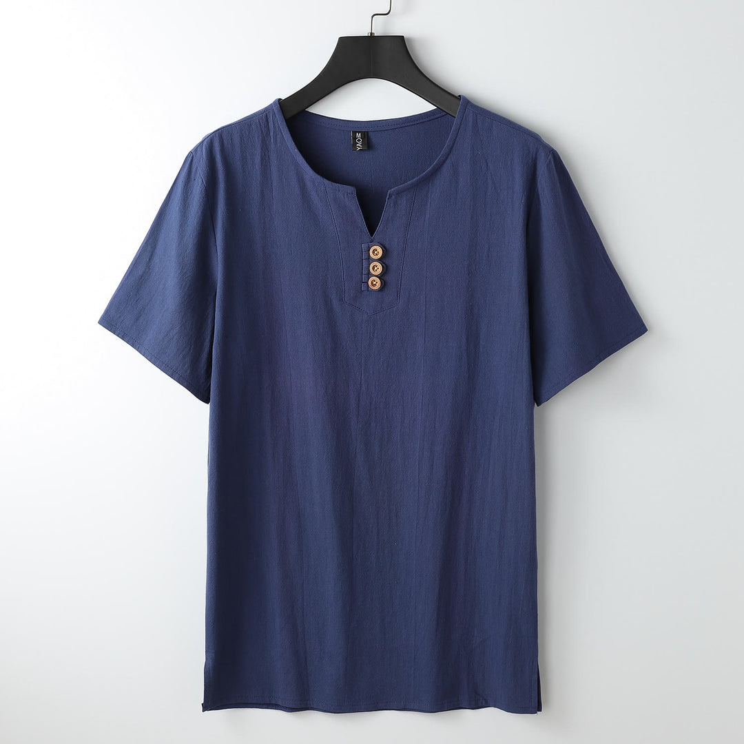 Camiseta de hombre Buddha Stones, color liso, manga corta, tres botones, cuello en V, suave. - Azul medianoche - US/UK/AU54, EU64 (9XL) - image 12