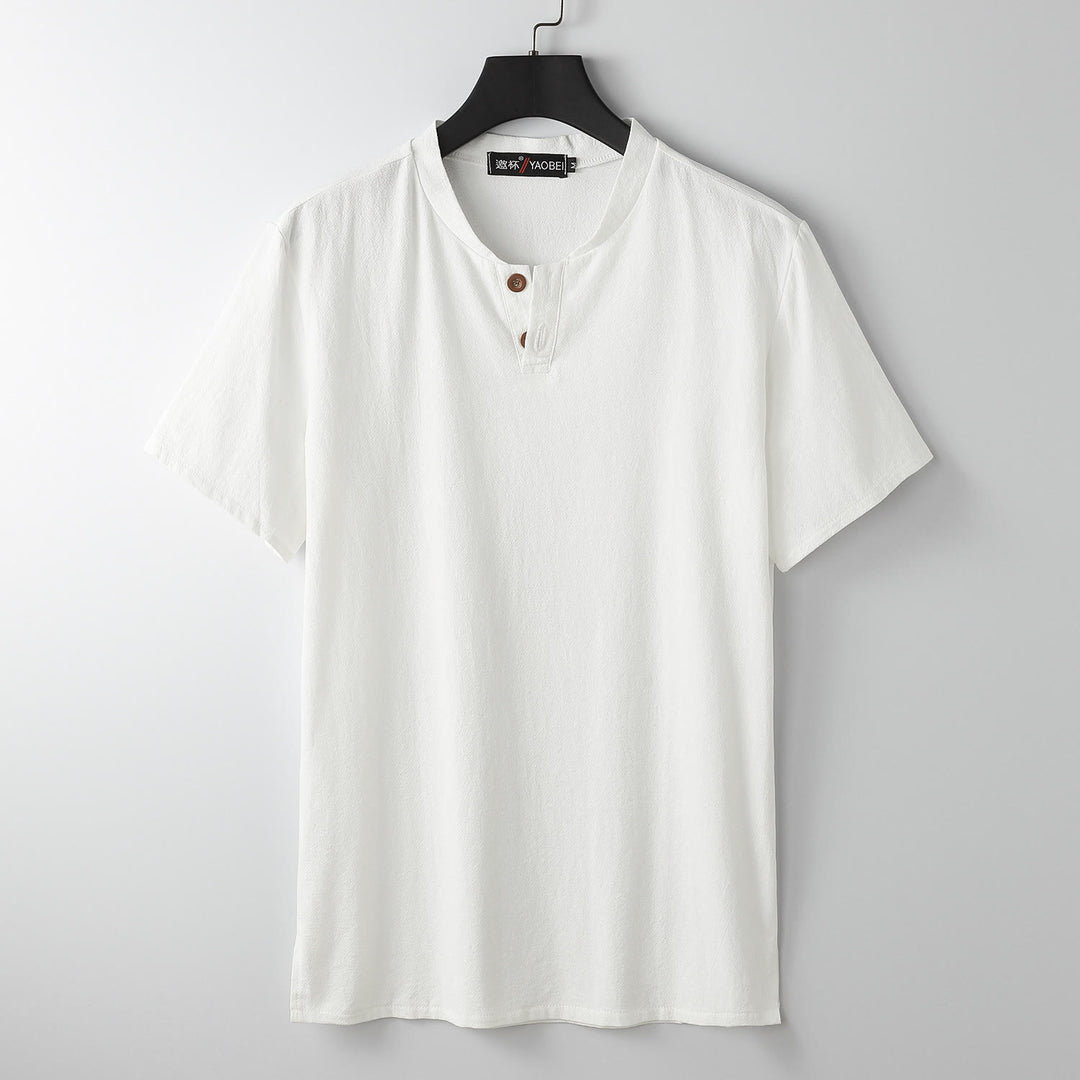 Camiseta de manga corta con cuello tipo muesca y estampado de Buddha Stones, color liso, corte holgado, suave. - Blanco - US/UK/AU54, EU64 (9XL) - image 0