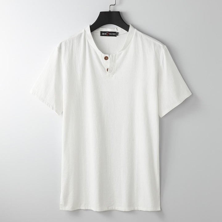 Camiseta de manga corta con cuello tipo muesca y estampado de Buddha Stones, color liso, corte holgado, suave. - Blanco - US/UK/AU54, EU64 (9XL) - image 0