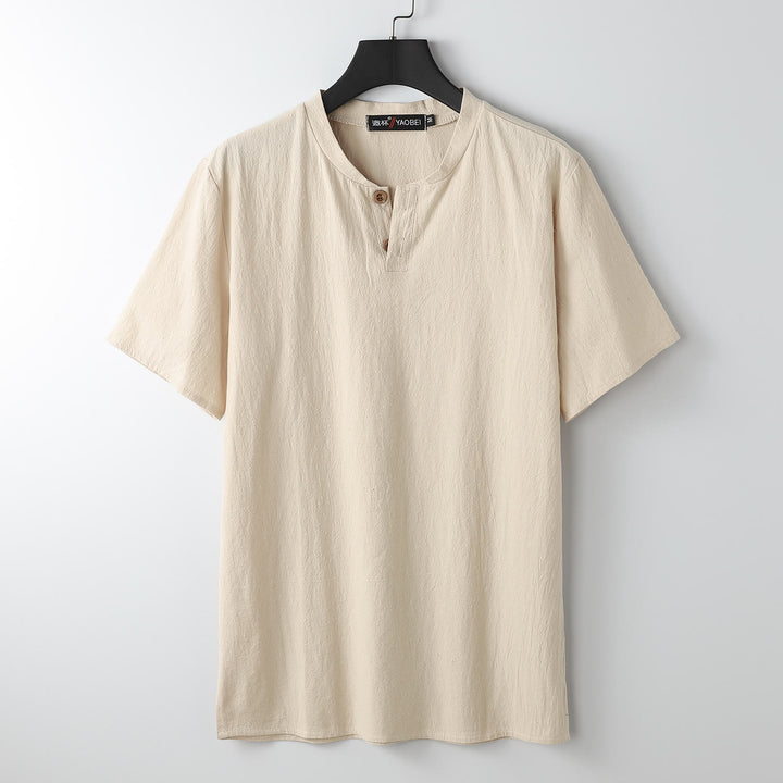 Camiseta holgada de hombre con Buddha Stones, color liso, manga corta, cuello con muescas y botones, suave - Mocasín - US/UK/AU54, EU64 (9XL) - image 8