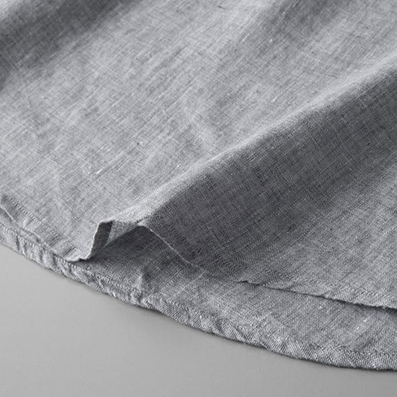 Camisa de lino con botones y manga larga de color liso con Buddha Stones para hombre - image 10