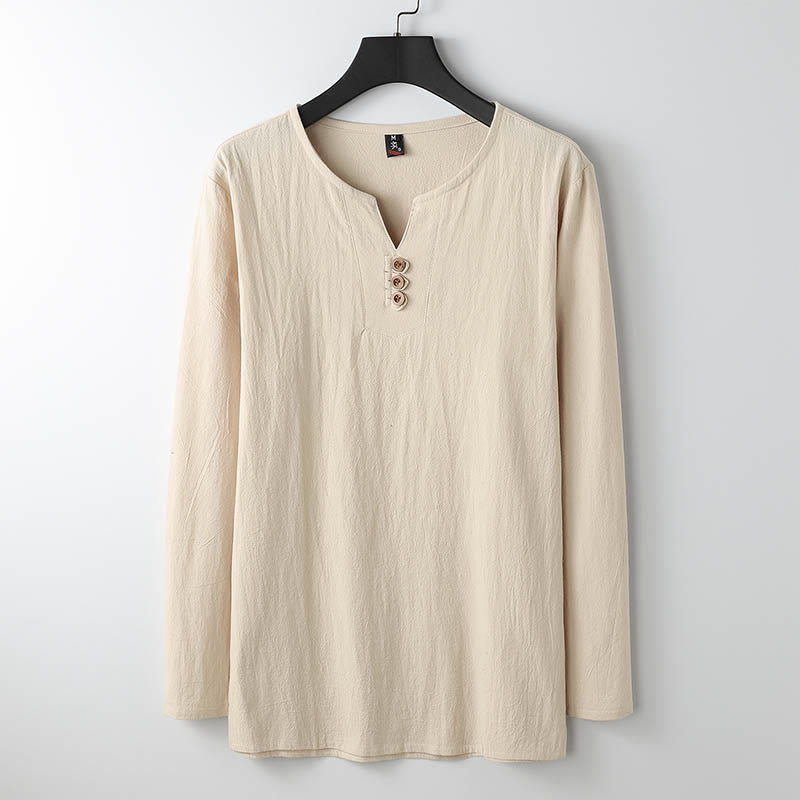 Camisa de lino y algodón con botones y manga larga de color liso con Buddha Stones para hombre - seda de maíz - US/UK/AU54, EU64 (9XL) - image 4