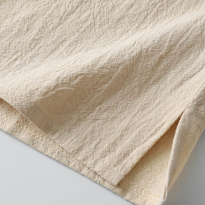 Camisa de lino y algodón con botones y manga larga de color liso con Buddha Stones para hombre - image 9