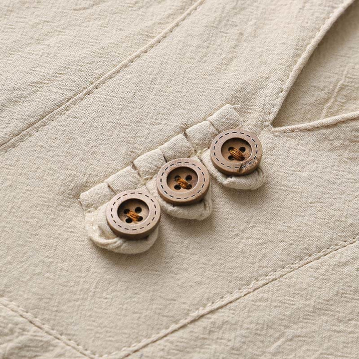 Camisa de lino y algodón con botones y manga larga de color liso con Buddha Stones para hombre - image 7