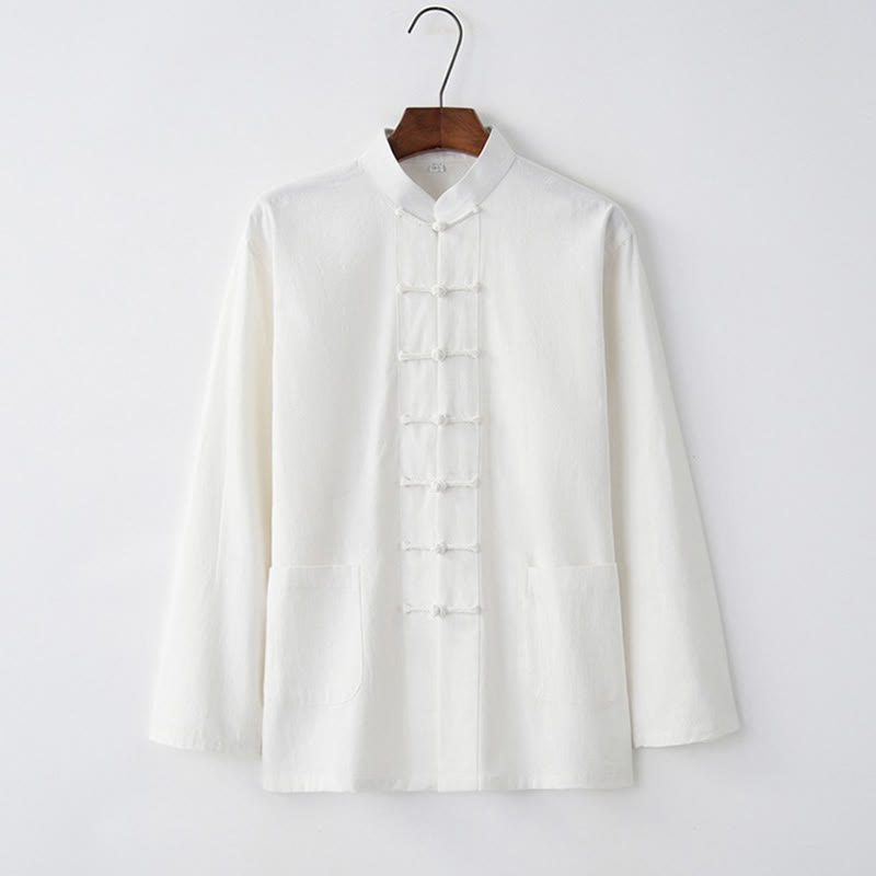 Camisa de manga larga con Buddha Stones Tang, ropa de algodón para hombre - Blanco - US/UK/AU44, EU54 (4XL) - image 1