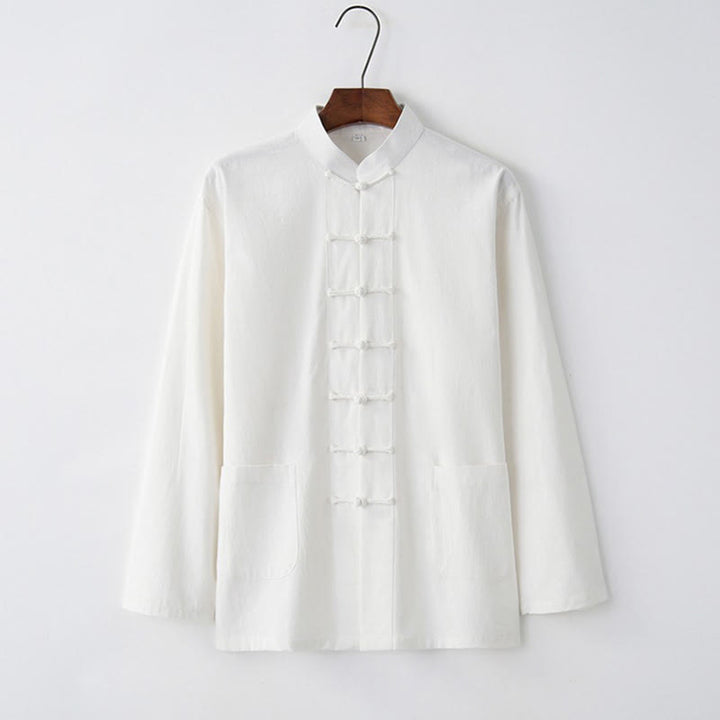 Camisa de manga larga con Buddha Stones Tang, ropa de algodón para hombre - Blanco - US/UK/AU44, EU54 (4XL) - image 1